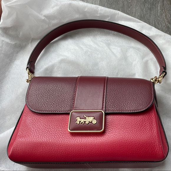 Coach Handbags - Coach Two Tone Red Leather Shoulder/Cross Body Bag with Gold-Tone Hardware